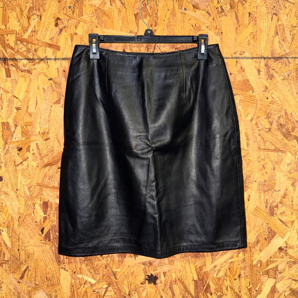 Yvonne Marie Black Lamb Leather Pencil Skirt Sz 8 High Waisted Lined Short Skirt
